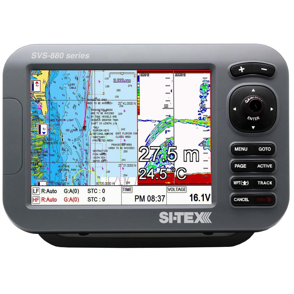 SI-TEX SI-TEX SVS-880CF 8" Chartplotter/Sounder Combo w/Internal GPS Antenna & Navionics+ Flexible Coverage Chart Card Marine Navigation & Instruments