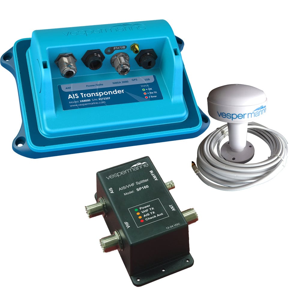 Vesper Vesper XB-8000 Class B AIS SP160 Bundle w/SP-160 Amplified Splitter, External Alarm & Stainless Cancel Switch Marine Navigation & Instruments