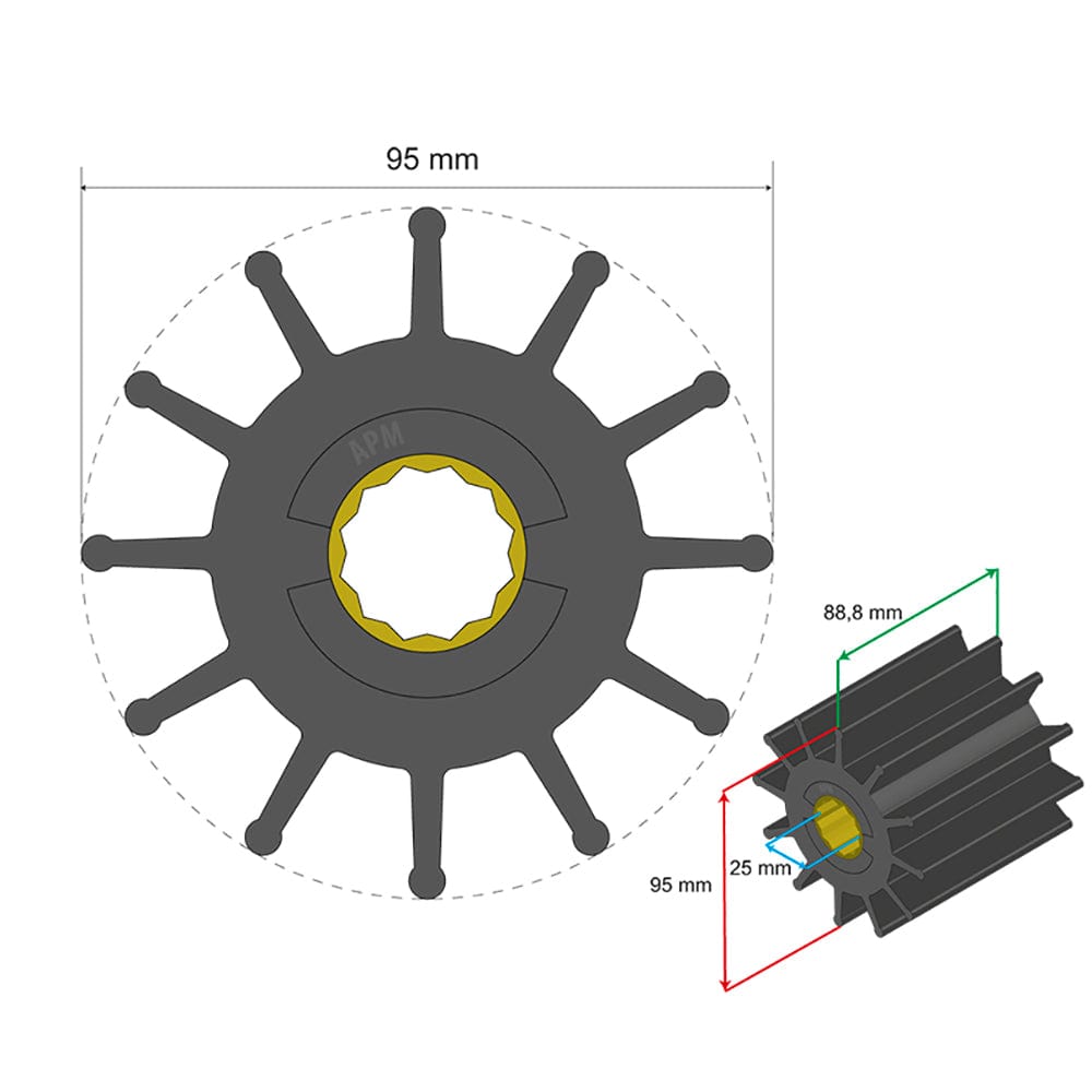 Albin Pump Marine Albin Pump Premium Impeller Kit 95 x 25 x 88.8mm - 12 Blade - Spline Insert Marine Plumbing & Ventilation