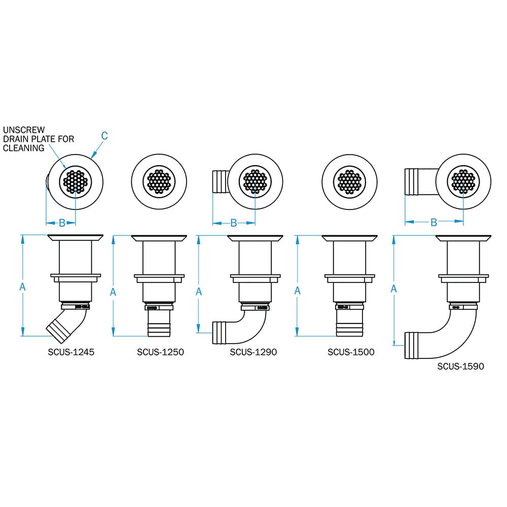 GROCO GROCO 1-1/4" Hose Barb Stainless Straight Deck Drain Marine Plumbing & Ventilation