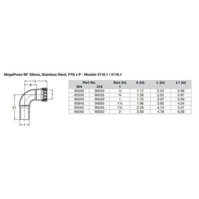 Viega Viega MegaPress 3/4" 90° Stainless Steel 304 Elbow Street - Press Connection - Smart Connect Technology Marine Plumbing & Ventilation