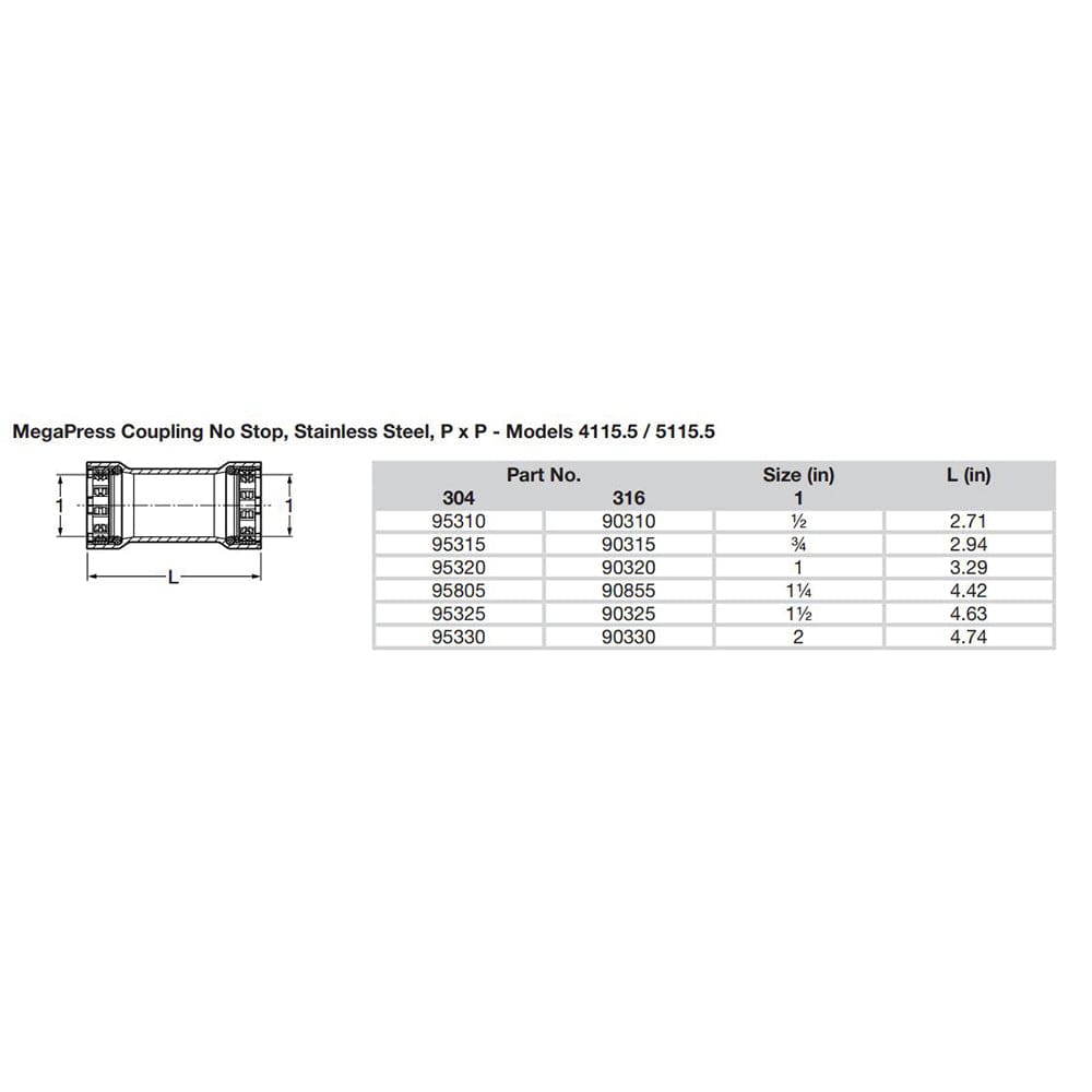 Viega Viega MegaPress 3/4" Stainless Steel 304 Coupling w/o Stop - Double Press Connection - Smart Connect Technology Marine Plumbing & Ventilation