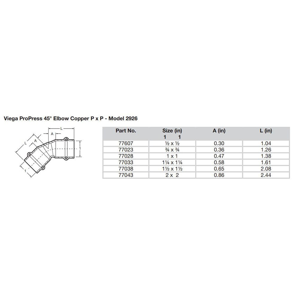 Viega Viega ProPress 1/2" - 45° Copper Elbow - Double Press Connection - Smart Connect Technology Marine Plumbing & Ventilation