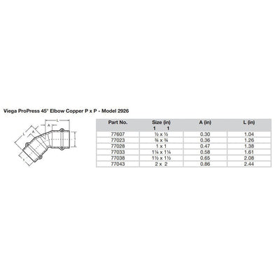 Viega Viega ProPress 1/2" - 45° Copper Elbow - Double Press Connection - Smart Connect Technology Marine Plumbing & Ventilation