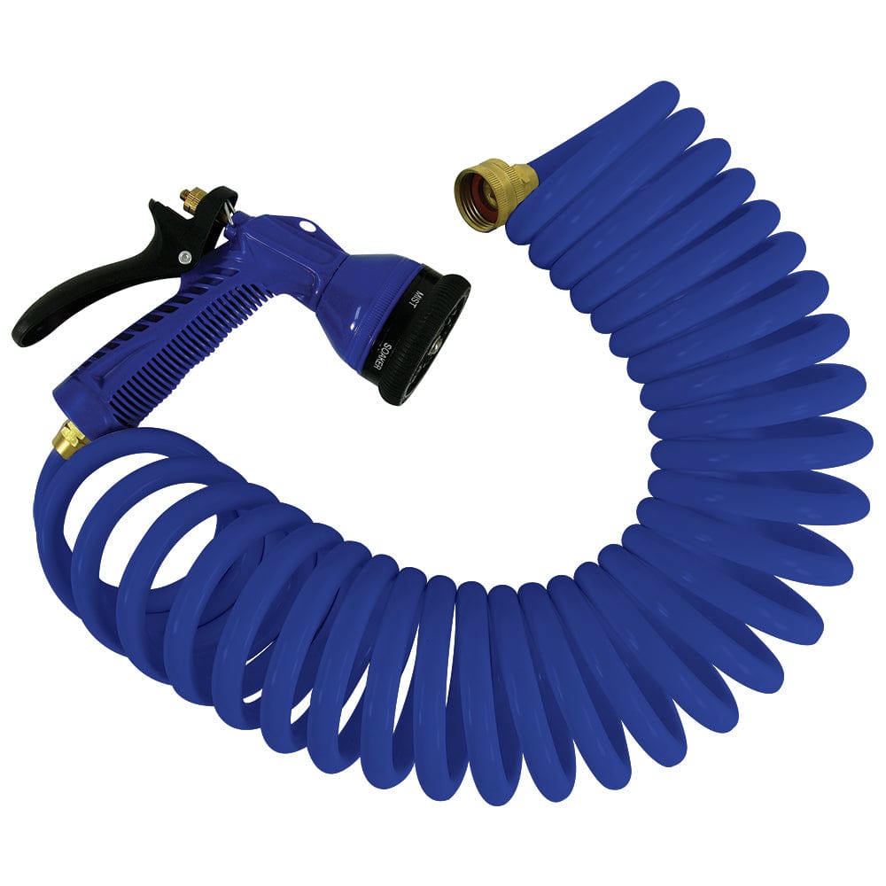 Whitecap Whitecap 15' Blue Coiled Hose w/Adjustable Nozzle Marine Plumbing & Ventilation