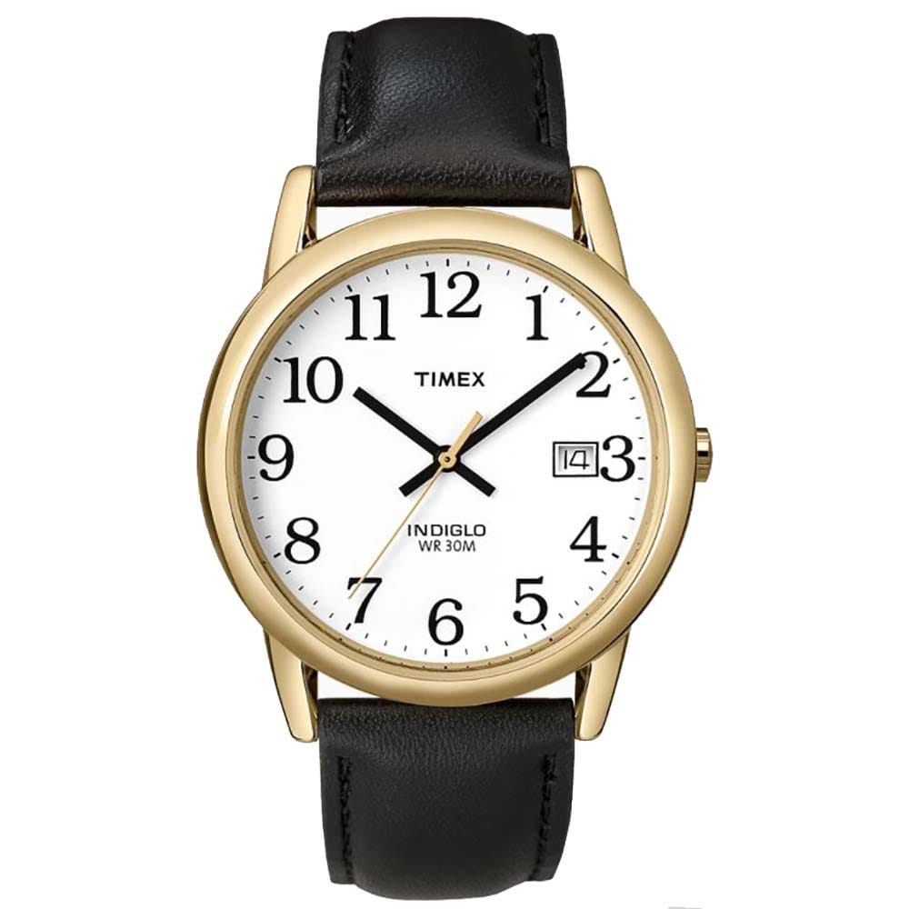 Timex Timex Easy Reader 35mm Watch - Black Leather Strap/Gold Tone Case Outdoor