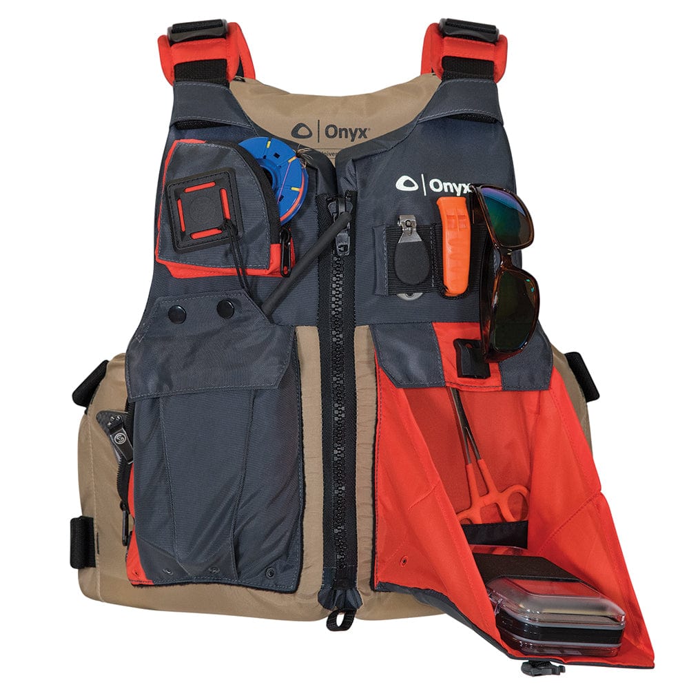 Onyx Outdoor Onyx Kayak Fishing Vest - Adult Universal - Tan/Grey Paddlesports