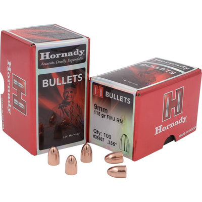 Hornady Hornady Full Metal Jacket Round Nose Bullets 9 Mm. .355 In. 115 Gr. 100 Pk Reloading