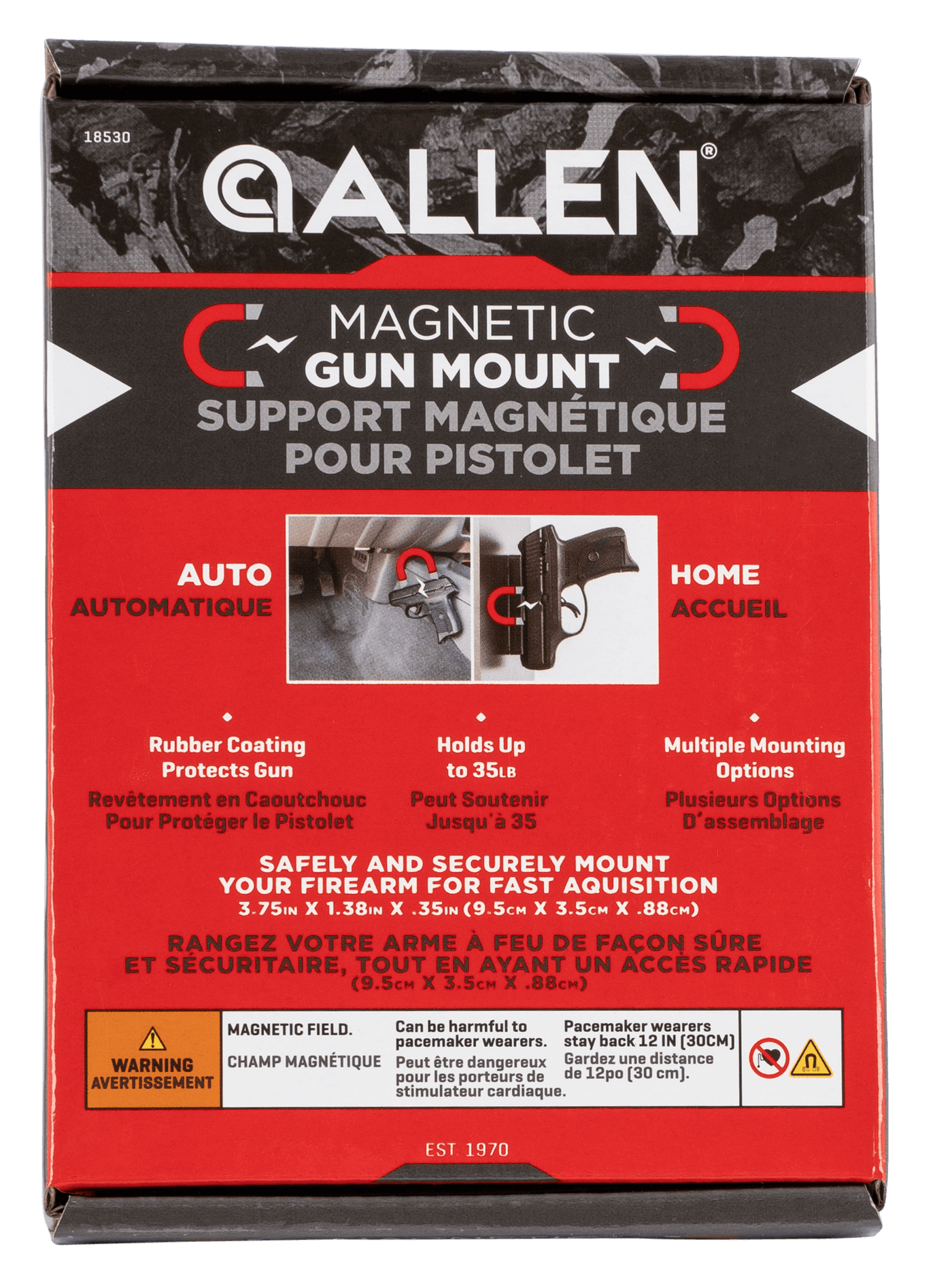 Allen Allen Magnetic Gun Mount - Holds Up To 35 Lbs. Black Safes And Accessories
