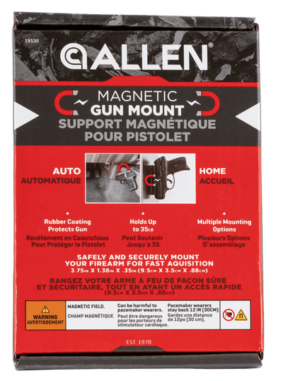 Allen Allen Magnetic Gun Mount - Holds Up To 35 Lbs. Black Safes And Accessories