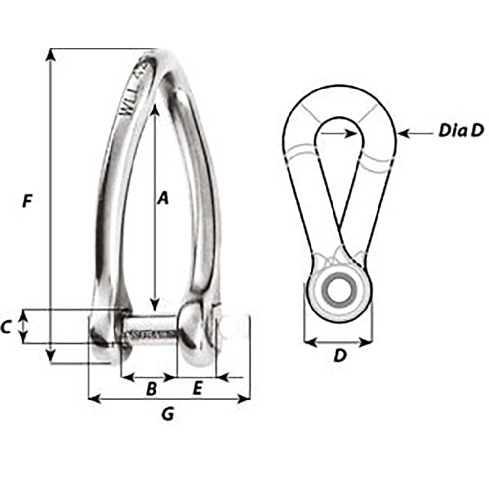 Wichard Marine Wichard Captive Pin Twisted Shackle - Diameter 6mm - 1/4" Sailing