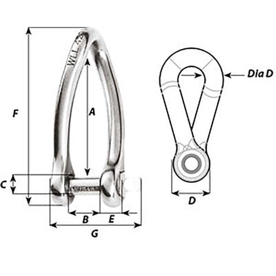 Wichard Marine Wichard Captive Pin Twisted Shackle - Diameter 6mm - 1/4" Sailing