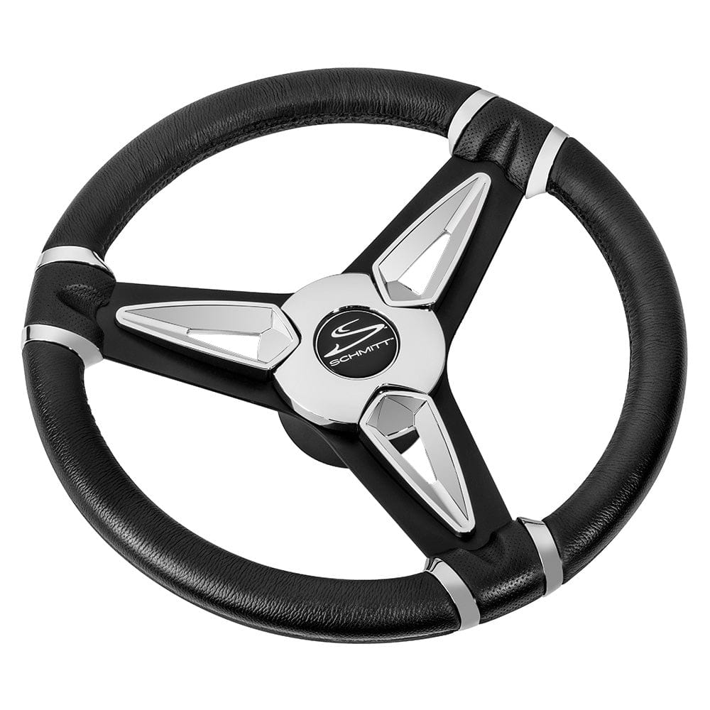 Schmitt & Ongaro Marine Schmitt & Ongaro PU50 14" Wheel - Chrome Cap & Spoke Inserts - Black Spokes - 3/4" Tapered Shaft Marine Hardware