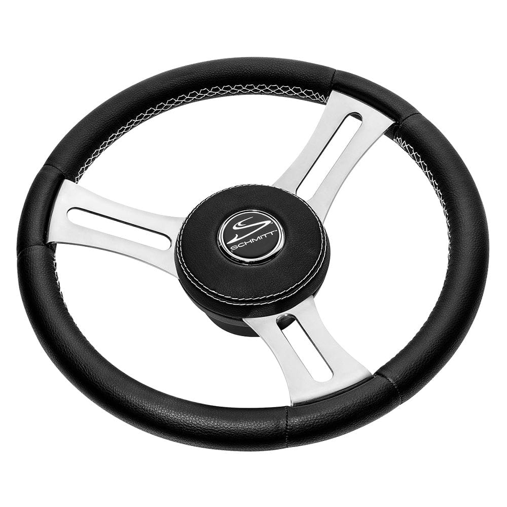 Schmitt & Ongaro Marine Schmitt & Ongaro Torcello Elite 14" Wheel - Black Leather & Cap - White Stitching - Polished SS Spokes - 3/4" Tapered Shaft Marine Hardware