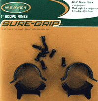Weaver Weaver Rings Detachable Top - Mount Sure-grip 1" Med Matte Scope Mounts And Rings