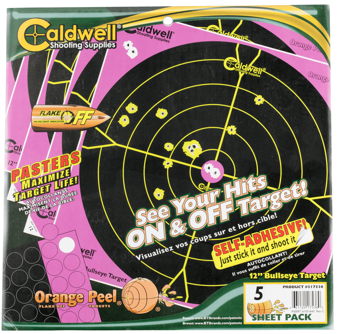 Caldwell Caldwell Orange Peel, Cald 317536  12in Op Bulls-eye Pnk 5pk Shooting
