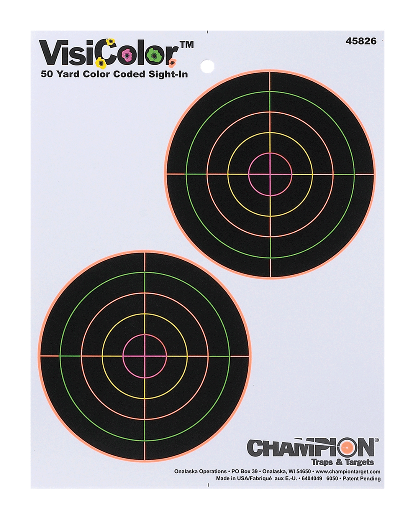 Champion Targets Champion Targets Visicolor, Champ 45826 Visicolor Dbl Bull 5in  10 Shooting