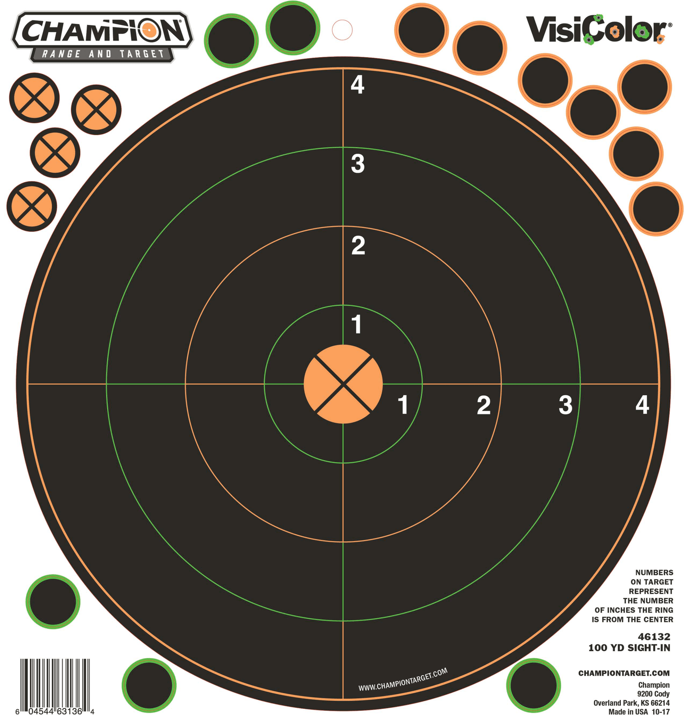Champion Targets Champion Targets Visicolor, Champ 46132 100yd Sight In Target 5pk W/30 Pasters Shooting