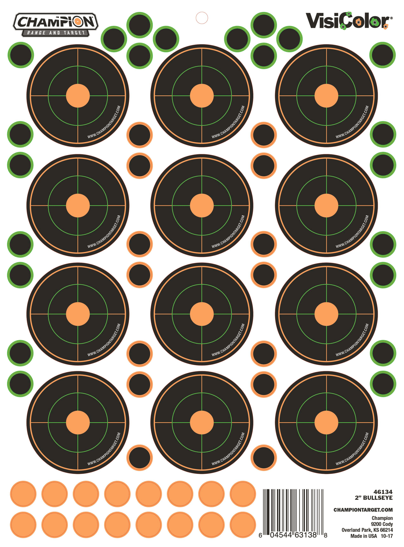 Champion Targets Champion Targets Visicolor, Champ 46134 2in Bulls Eye 5pk W/60 Pasters Shooting