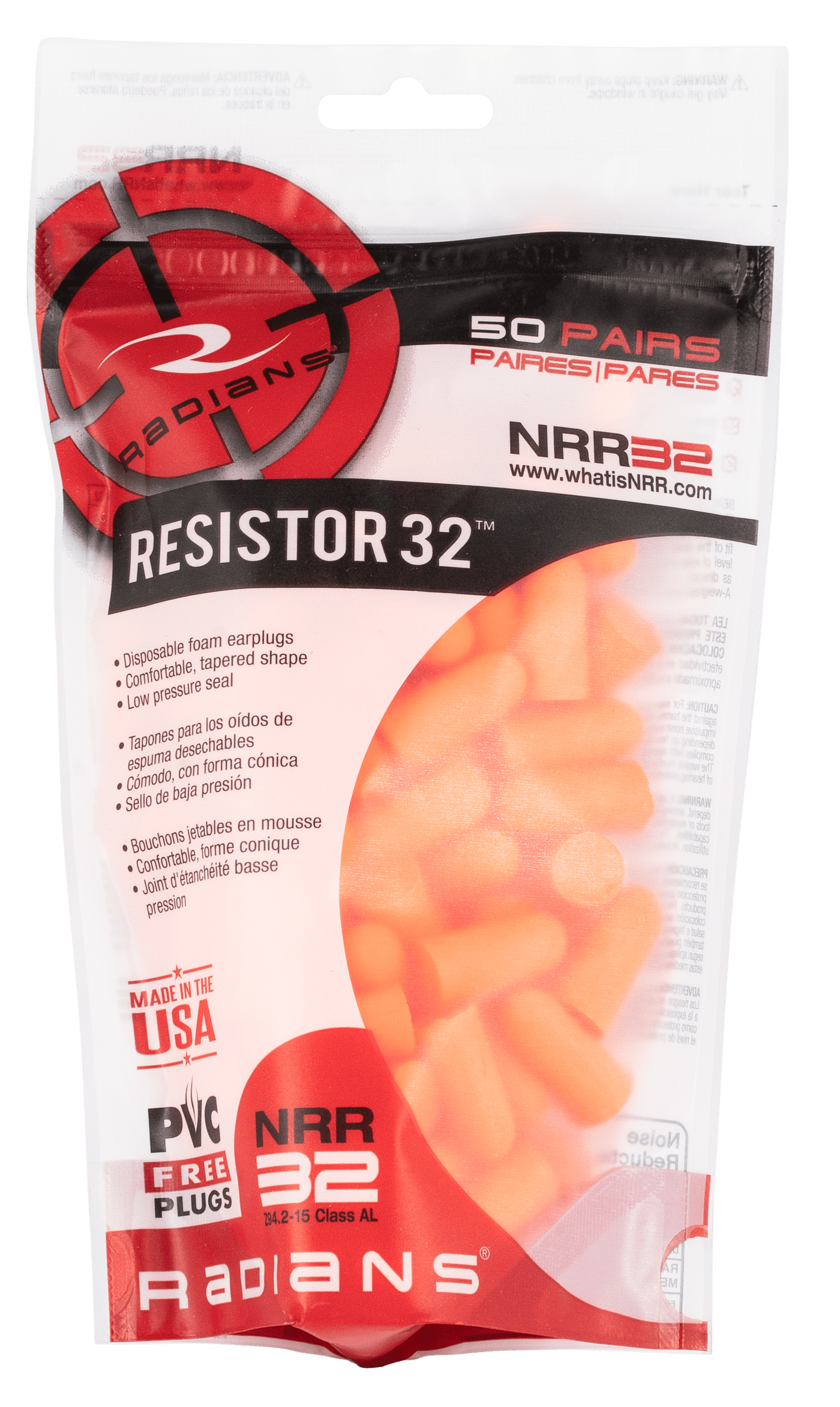 Radians Radians Resistor 32 Foam Ear Plugs Uncorded Orange 50 Pr. Bag Shooting Gear and Acc