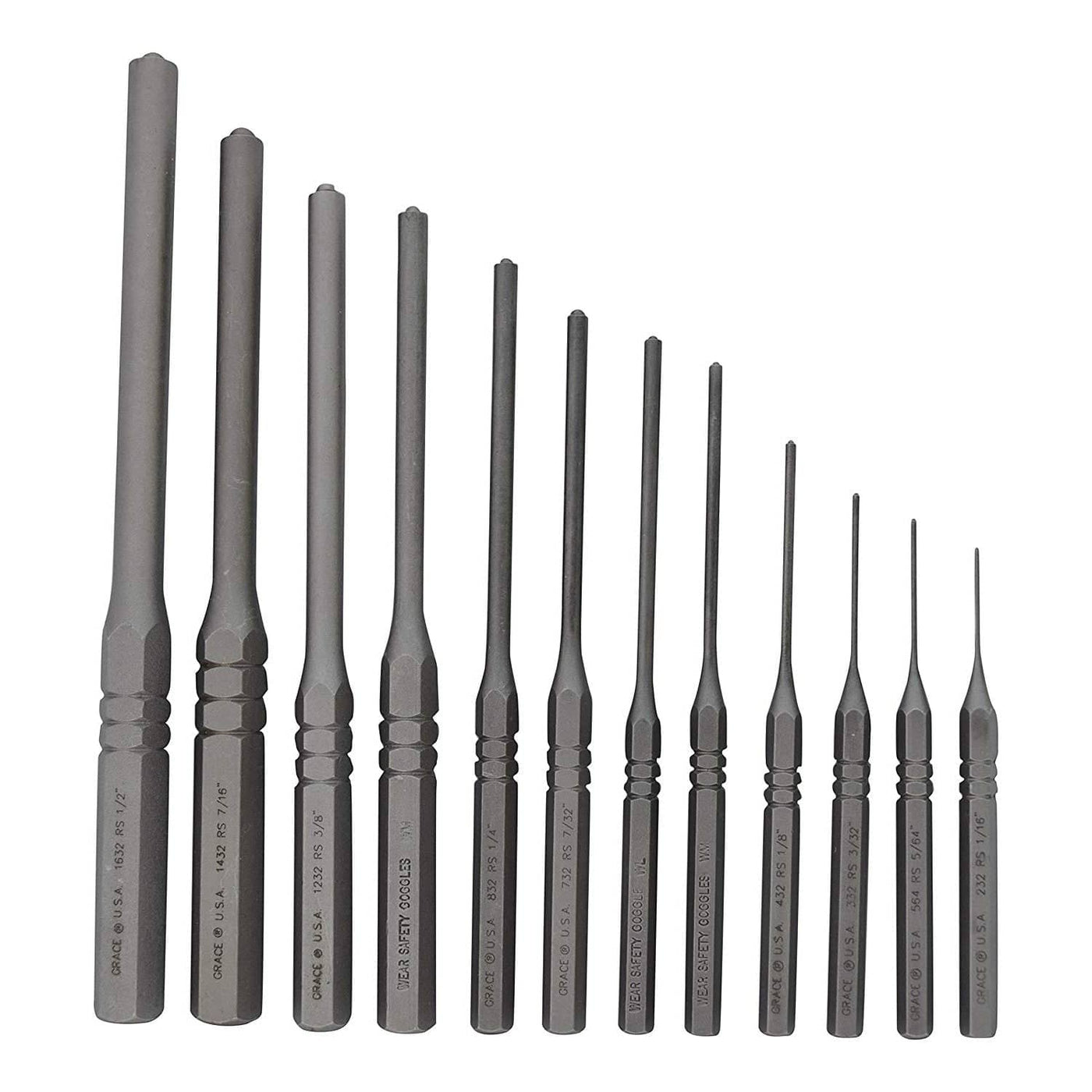 Grace Tools Grace USA - 12 pc Professional Steel Roll Pin Punch Set Shooting