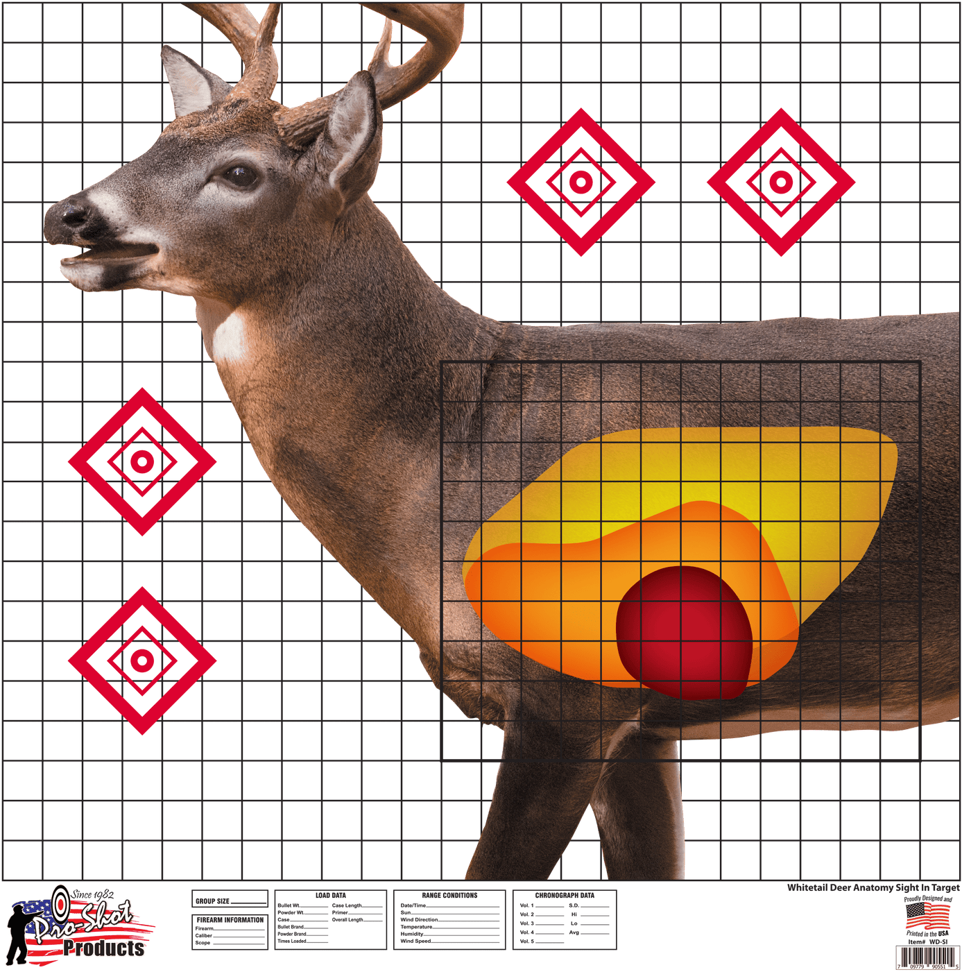 Pro-Shot Pro-Shot Whitetail Sight-In Deer Heavy Paper Hanging Universal 25" x 25" Multi-Color 5 Pack; WDSI5PK Shooting