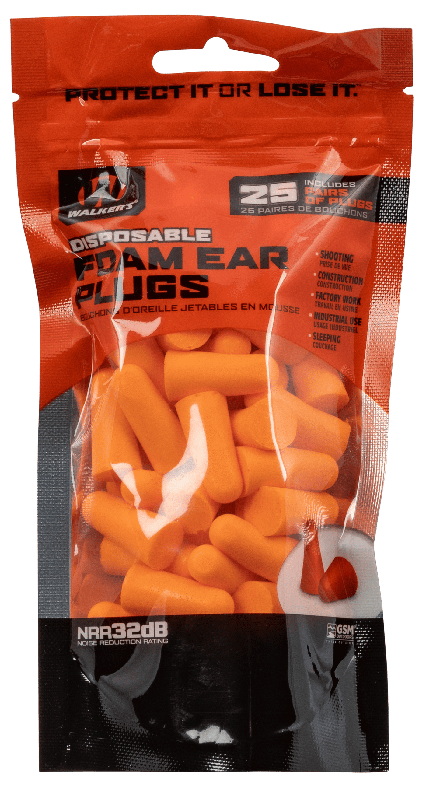 Walkers Game Ear Walkers Game Ear Foam Ear Plugs, Wlkr Gwp-fp25bag    Foam Ear Plug 25pair Nrr32db Shooting