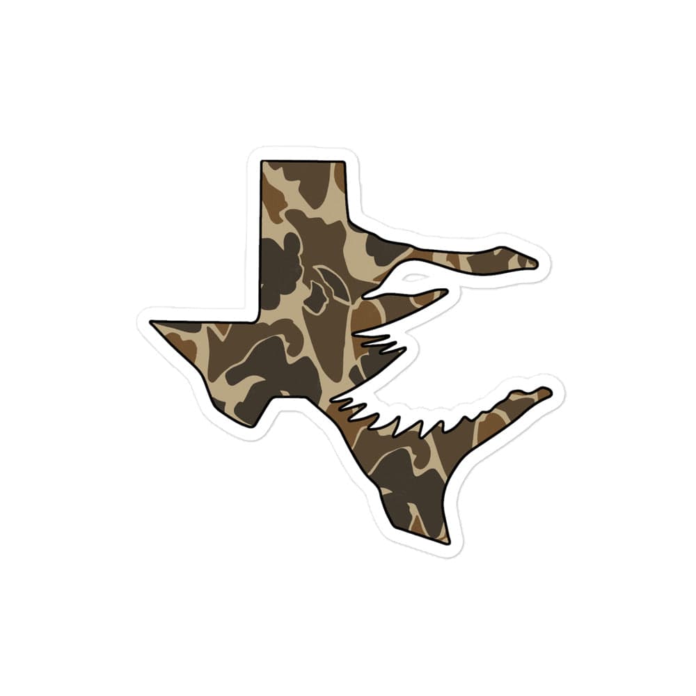 Texas Fowlers Texas Fowlers Logo Sticker - Old School Camo 4″×4″