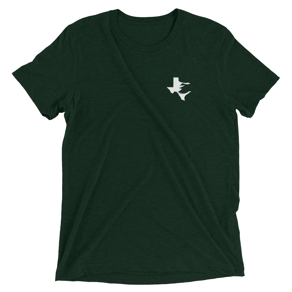 Texas Fowlers Woody Duck Stamp T-shirt for Men and Women Emerald Triblend / XS