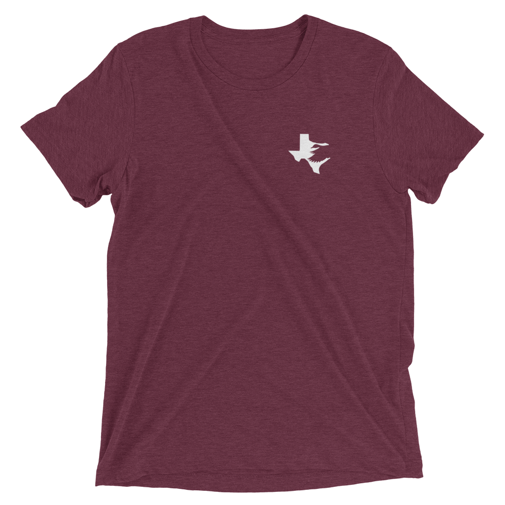 Texas Fowlers Woody Duck Stamp T-shirt for Men and Women Maroon Triblend / XS