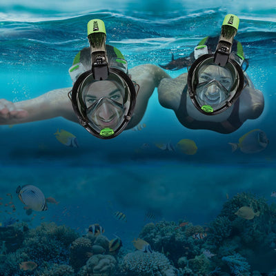 Aqua Leisure Aqua Leisure Frontier Full-Face Snorkeling Mask - Adult Sizing - Eye to Chin > 4.5" - Green/Black Watersports