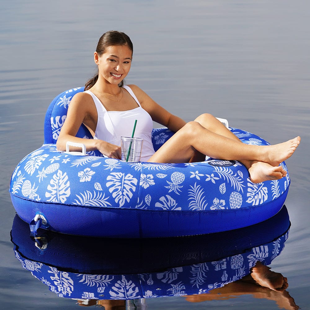 Aqua Leisure Aqua Leisure Supreme Lake Tube Hibiscus Pineapple Royal Blue w/Docking Attachment Watersports