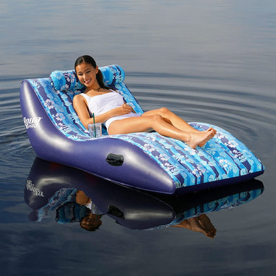 Aqua Leisure Aqua Leisure Ultra Cushioned Comfort Lounge Hawaiian Wave Print w/Adjustable Pillow Watersports